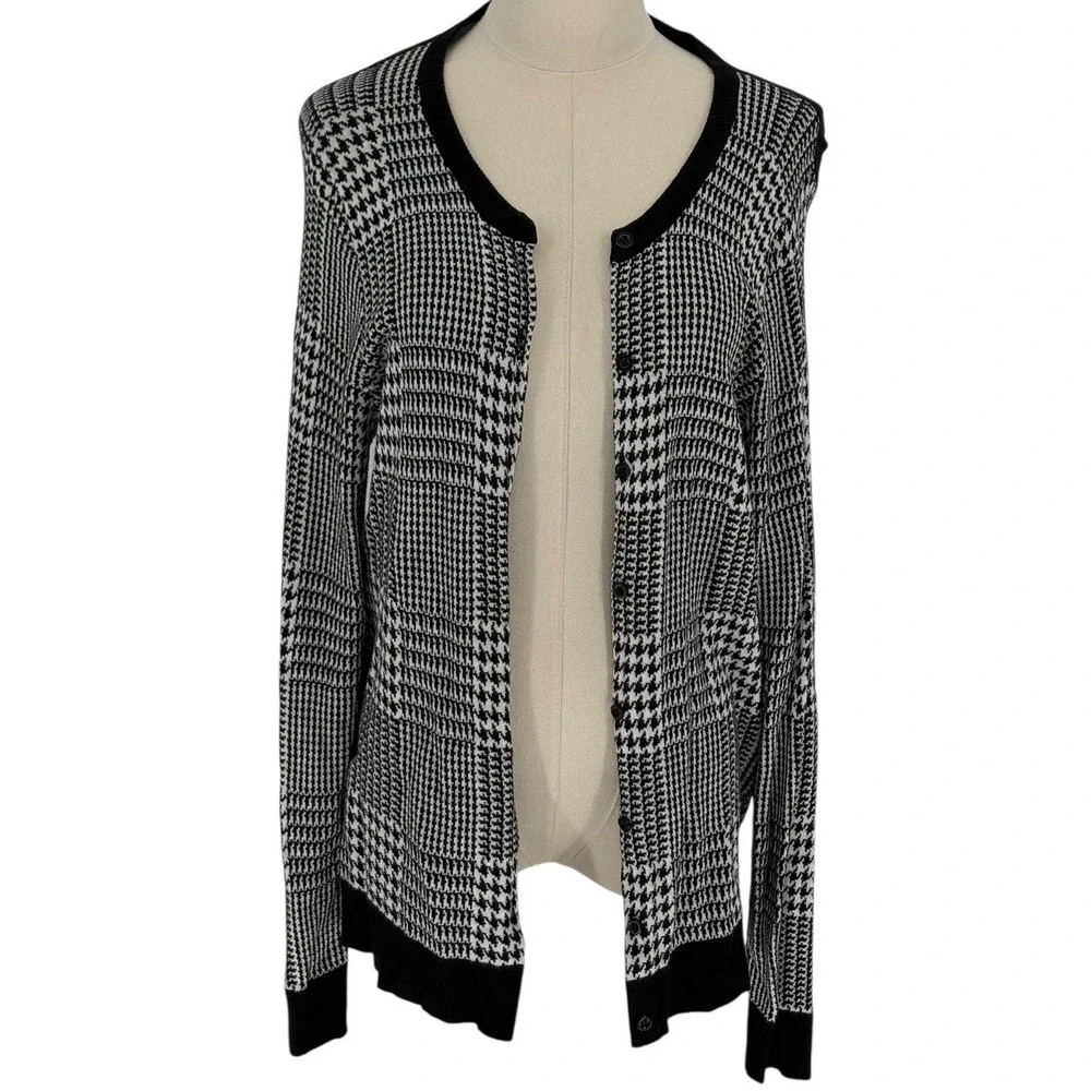 The‎ Limited Womens Houndstooth Button Down Cardigan Sweater Black White Large